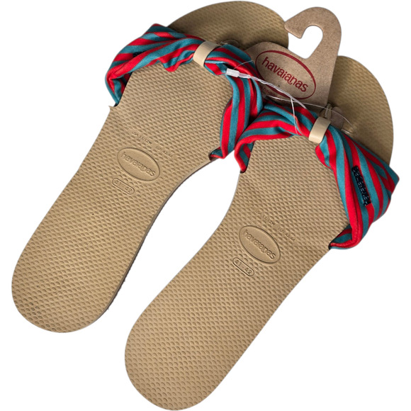 Havaianas You Saint Tropez Sandals Red Teal Stripe Size 11/12W - Picture 4 of 9